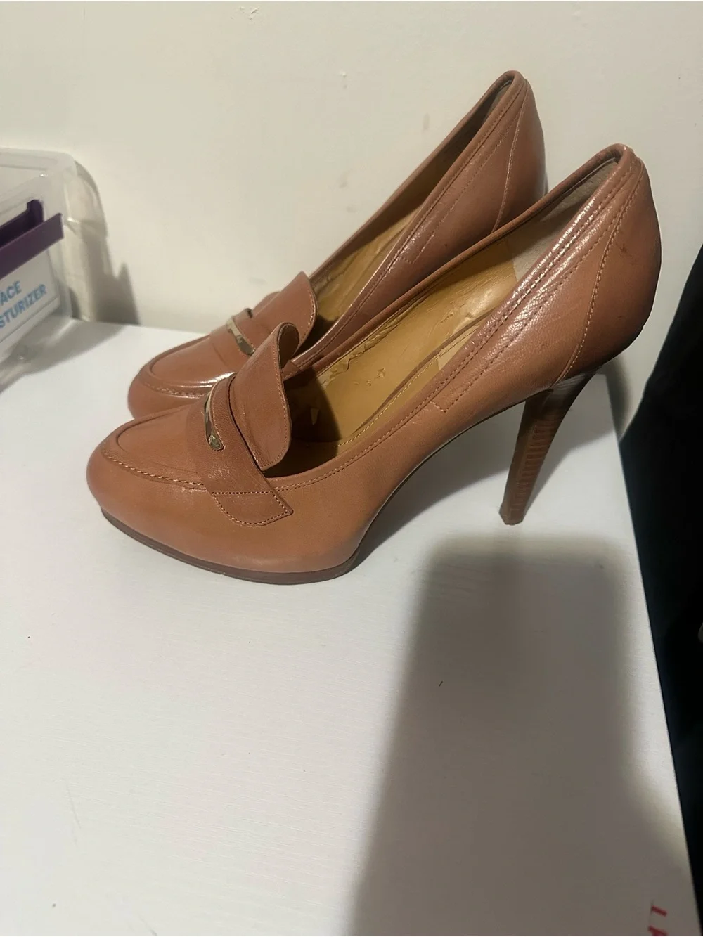 Nine West Tan Leather High Heel Loafers size 11 NWOT - Picture 4 of 6
